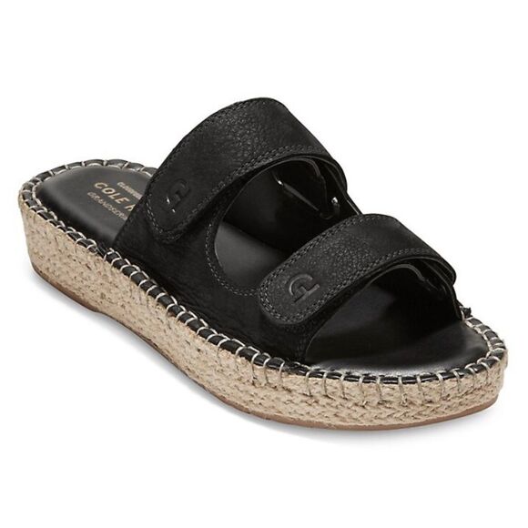 Cole Haan Cloudfeel Espadrille Double Strap Leather Slides with Jute, 5, NWOB - Picture 1 of 10